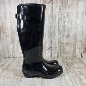 Hunter Original Tall Gloss Black Rain Boots Womens US 8 Waterproof WFT1000RGL
